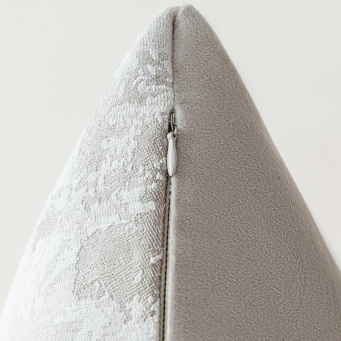 Jacquard Throw Pillow Covers 18x18 Inch Set of 2 - Vintage Floral Boho Pillow Cases with Botanical Pattern | Farmhouse Decor for Couch | Soft Textured Neutral Trio Light Khaki Warm Beige 18" x 18"