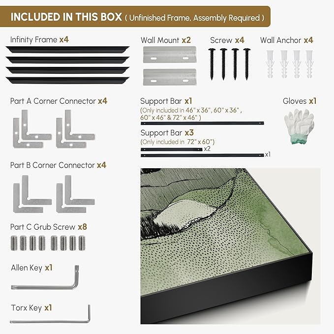 SIGNWIN 46"x60" Extra Large Framed Wall Art Green Line Art Mountain Landscape Illustration for Home Living Room Bedroom Decor (Frame Assembly Required)