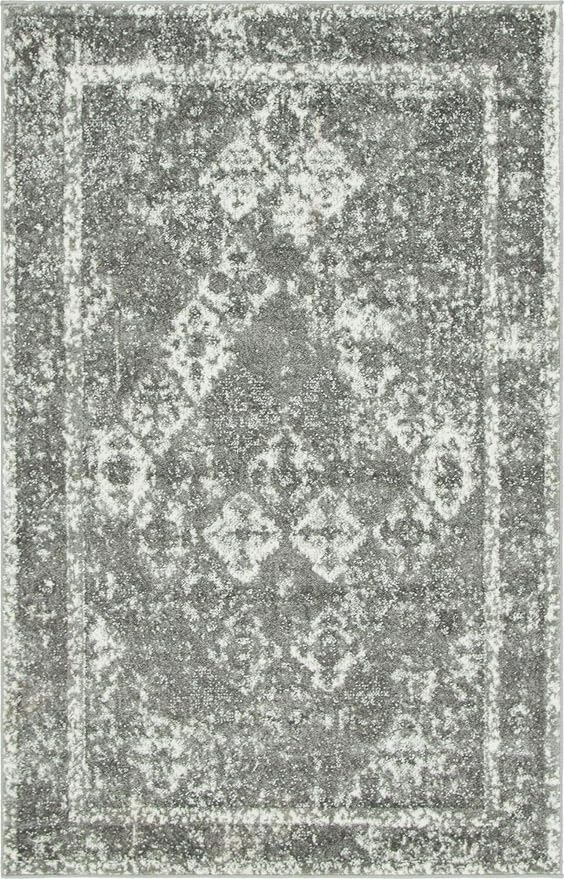 Unique Loom Rosso Collection Vintage, Traditional, Bohemian, Geometric, Distressed, Southwestern Area Rug, 4' 0" x 6' 0", Gray/Ivory