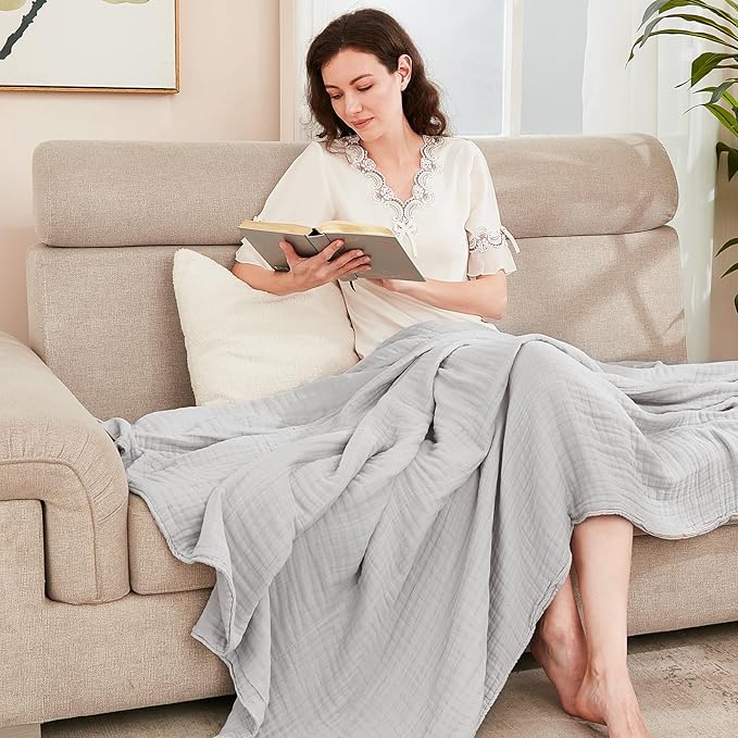 EMME Cotton Blanket Twin XL for Bed Soft Muslin Blankets 66"x90" Lightweight Breathable Layering Bedspread Coverlet All Season Gauze, Light Grey