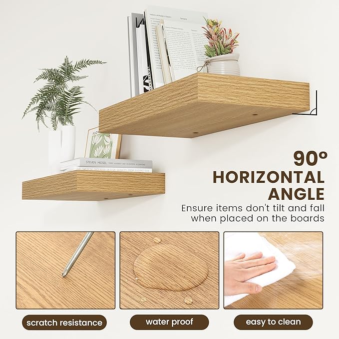 Deep Floating Shelves for Wall | 24 Inch Wide x 12 Inch Deep Floating Shelves | 24W x 12D Rustic Oak Wide Wall Shelves | Bookshelf Laundry Shelf TV Shelf