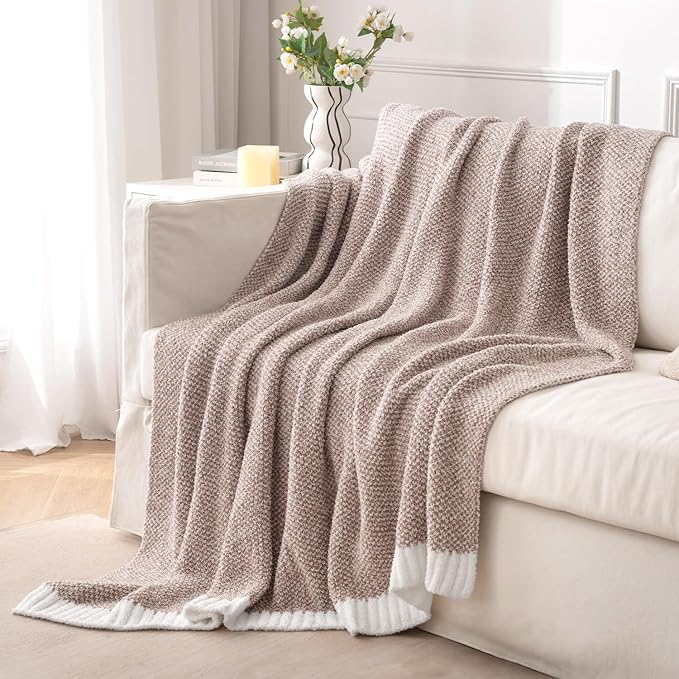 MIULEE Super Soft Throw Blanket for Couch, Taupe Cozy Fluffy Warm Blankets Lightweight Knit Throw Blankets for Sofa, Bed, Chair, Living Room, Camping, Picnic, 60 x 80 inch