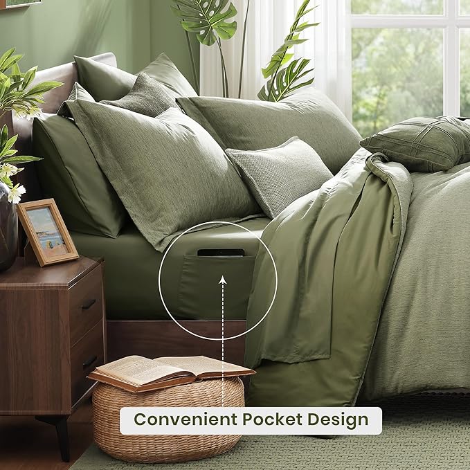 Monbix Full Size Comforter Set, Sage Green Bedding Comforter for Full Size Bed Set Reversible, Bedding Sets Full 7 Pieces, Cationic Dyeing Bed in a Bag with Comforter, Sheets, Pillowcases & Shams