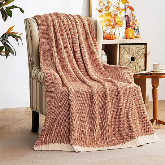 MIULEE Fall Burnt Orange Super Soft Throw Blanket for Couch, Cozy Fluffy Warm Throws Knit Blankets for Sofa, Bed, Chair, Living Room, Camping, Picnic, 50 x 60 inch
