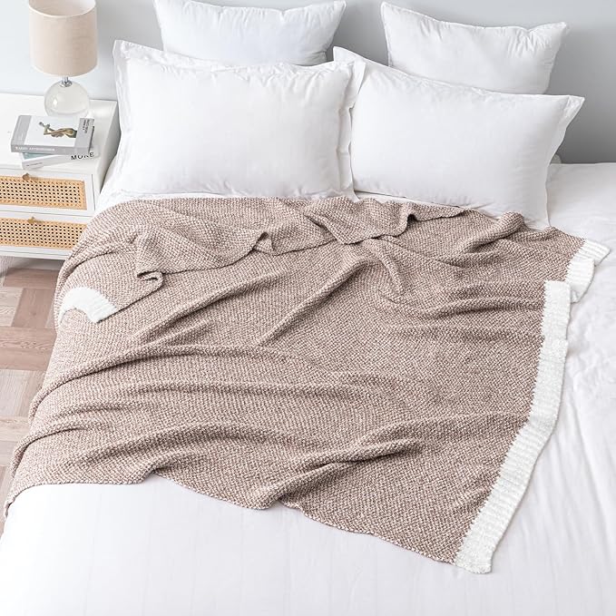 MIULEE Taupe Super Soft Throw Blanket for Couch, Cozy Fluffy Warm Throws Knit Blankets for Sofa, Bed, Chair, Living Room, Camping, Picnic, 50 x 60 inch