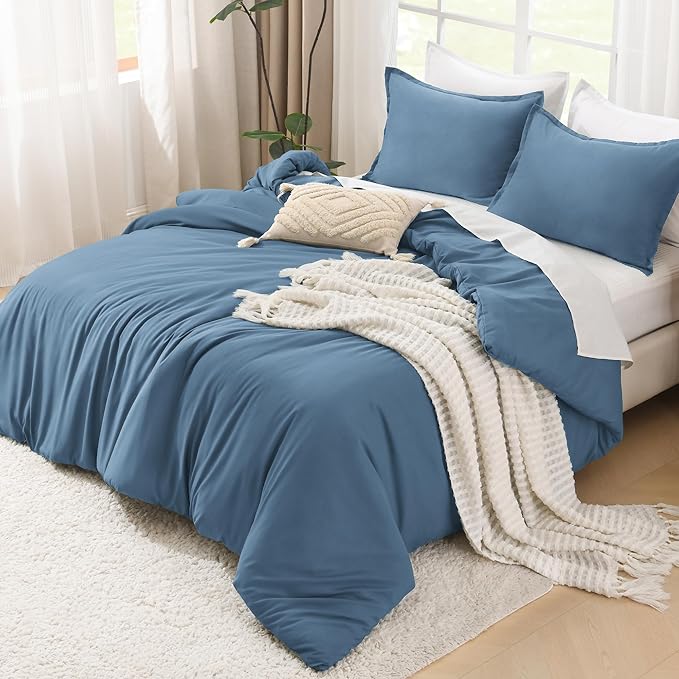 Litanika Comforters Queen Size Ocean Blue, 3 Pieces Lightweight Solid Bedding Set & Collections, All Season Fluffy Bed Set (90x90 Inches Comforter & 2 Pillowcases)