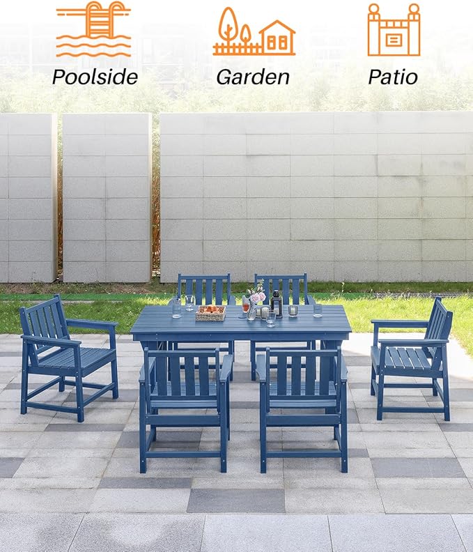 Patio Dining Chair Set of 2, HDPE Outdoor Dining Chair, Ergonomic HDPE Dining Chairs with Deep Seating, All Weather Outdoor Chairs Furniture for Backyard, Deck, Garden, Poolside, Navy
