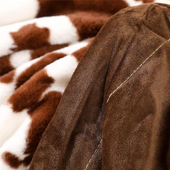 RYNGHIPY Cow Print Blanket for Sofa Couch Double Sided Flannel Animal Design Brown Throw Blanket (Brown, 63''x79'')