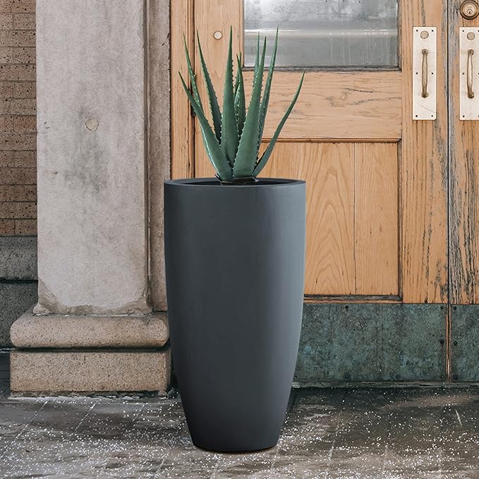 Kante 23.6" H Charcoal Finish Concrete Tall Planters Large Outdoor Indoor Decorative Plant Pots with Drainage Hole and Rubber Plug, Modern Tapered Style for Home and Garden