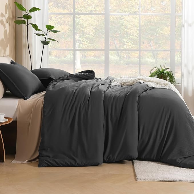 Litanika Grey Comforter King Size Set, Dark Gray Lightweight Plain Bedding Comforters Sets, All Season Fluffy Bed Set (104x90In Comforter & 2 Pillowcases)
