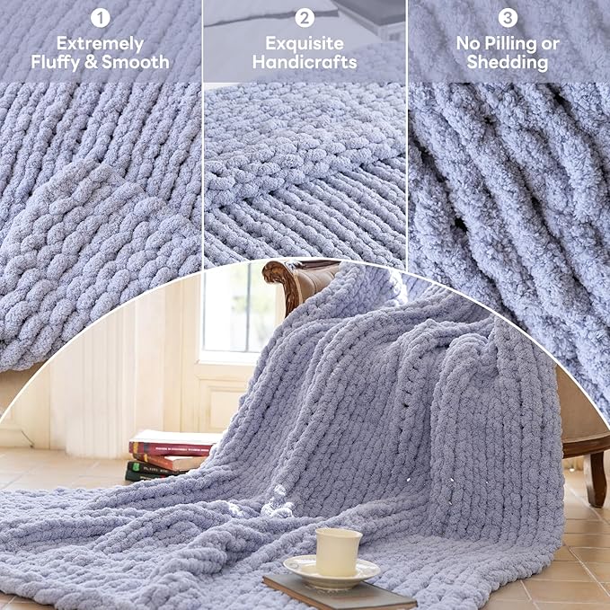 Chunky Knit Blanket - Luxury Soft Cozy 60 * 80 Throw Blanket,100% Woven Blanket Rope Knot Throw Blanket for Couch, Sofa, Home Decor, Gift - Machine Washable（Grey）