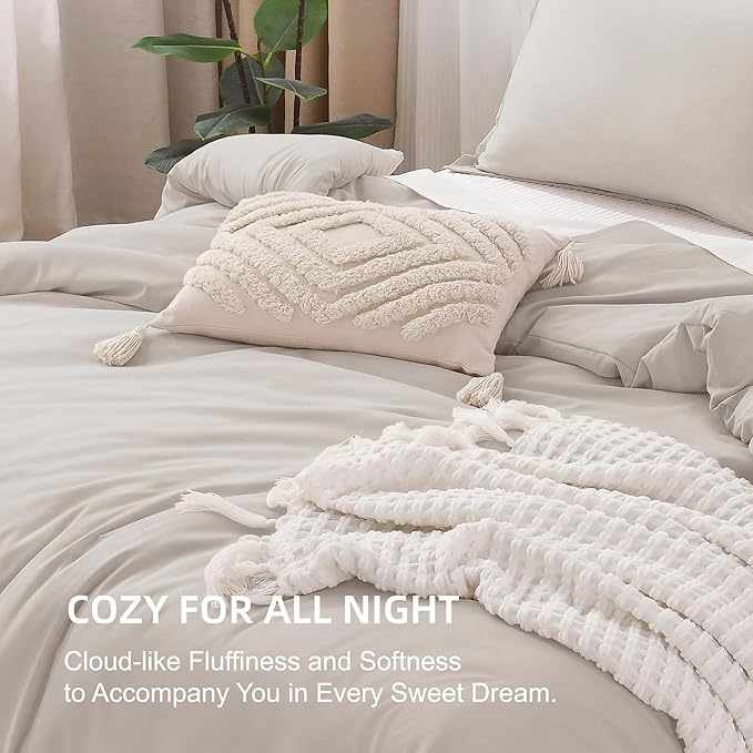 Litanika Linen Grey Comforter Set California King Size, 3 Pieces Cal King Lightweight Solid Bedding Comforter Set, All Season Fluffy Bed Set (104x96In Comforter & 2 Pillowcases)