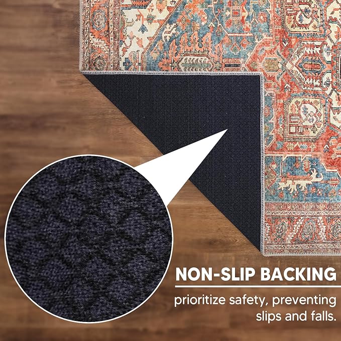 Keen Home Design 6x9 Rug - Machine Washable Area Rug with Non-Slip Backing, Ideal for Living Room, Dining Room, Bedroom - Vintage, Easy Clean, Durable, Low Pile Rug - (6' x 9')