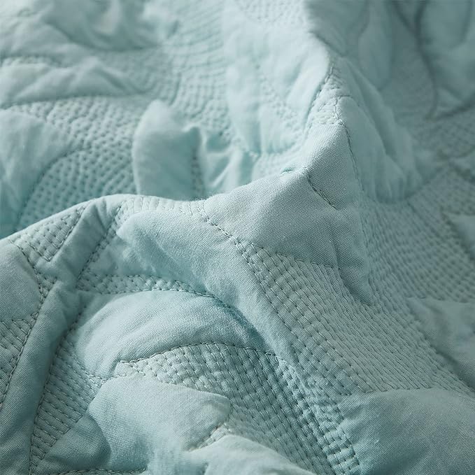 MarCielo 3-Piece 100% Cotton Oversized Bedspread Lightweight Quilt Coverlet Embroidery Farmhouse Bedding Set T0 (Aruba Blue, Oversized Queen (100"x106"))