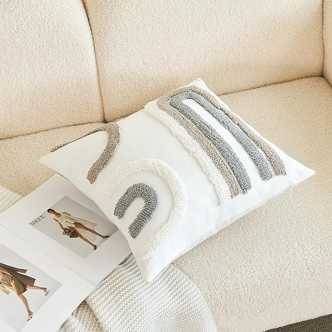 HOdo Home 18x18 Throw Pillow Covers, 2PCS Tufted Boho Jacquard Pillow Covers,Farmhouse Decorative Pillow Cover,Pillow Cases for Couch Sofa Bed Stylish Decor, Simple Textured Cushion Sham