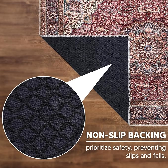 Keen Home Design 9x12 Rug - Machine Washable Area Rug with Non-Slip Backing, Ideal for Living Room, Dining Room, Bedroom - Vintage, Easy Clean, Durable, Low Pile Rug - (9' x 12')