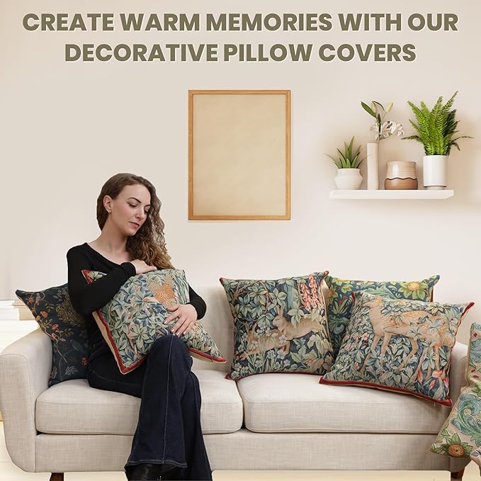 Charlotte Home Furnishings Decorative Tapestry Pillow Cover 19x19 in, Orange Tree Couch Throw Pillow Cover, French Country Square Cushion Cases for Living Room Home Decor, Soft Cotton Jacquard Woven