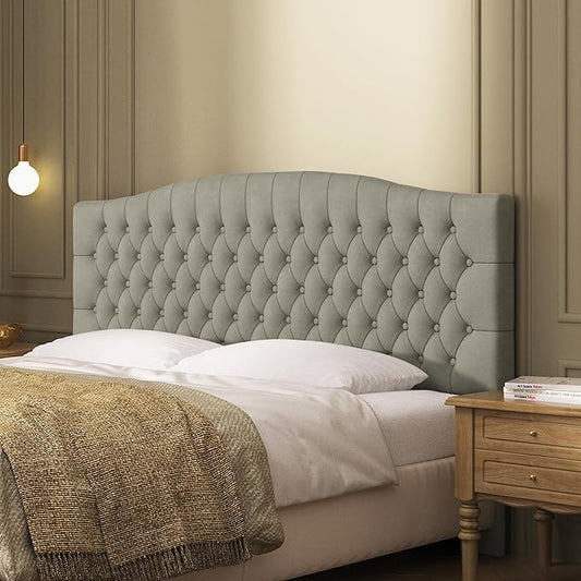 Velvet Upholstered Headboard King/Cal King Size Latest Model Wall Mount, Bed Frame Mount, Featuring High-Density Sponge Padding, Luxury Texture Easy Assembly and Style-Taupe