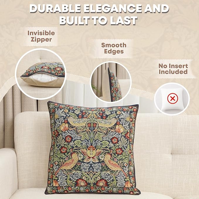 Charlotte Home Furnishings Throw Pillow Covers 16x16 in, Blue Strawberry Decorative Couch Pillow Covers, Boho European Tapestry Cushion Cases, Living Room Cozy Home Decor, Jacquard Woven Soft Cotton