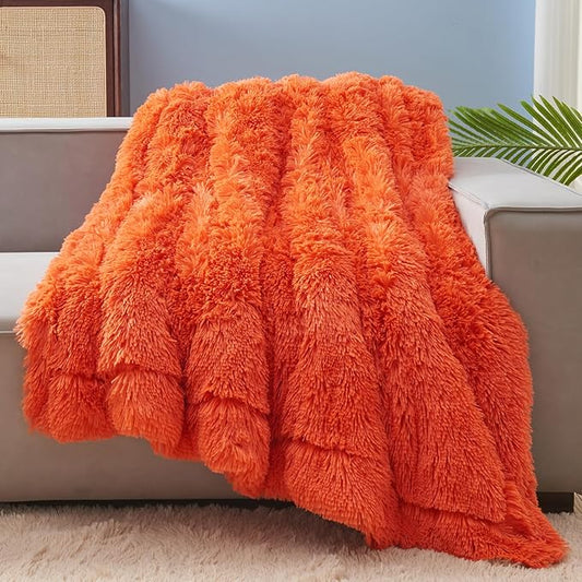 GONAAP Fuzzy Faux Fur Throw Blanket Twin Size Orange Super Soft Cozy Plush Fuzzy Shaggy Blanket for Couch Sofa Bed (Orange, Twin(60"x80"))