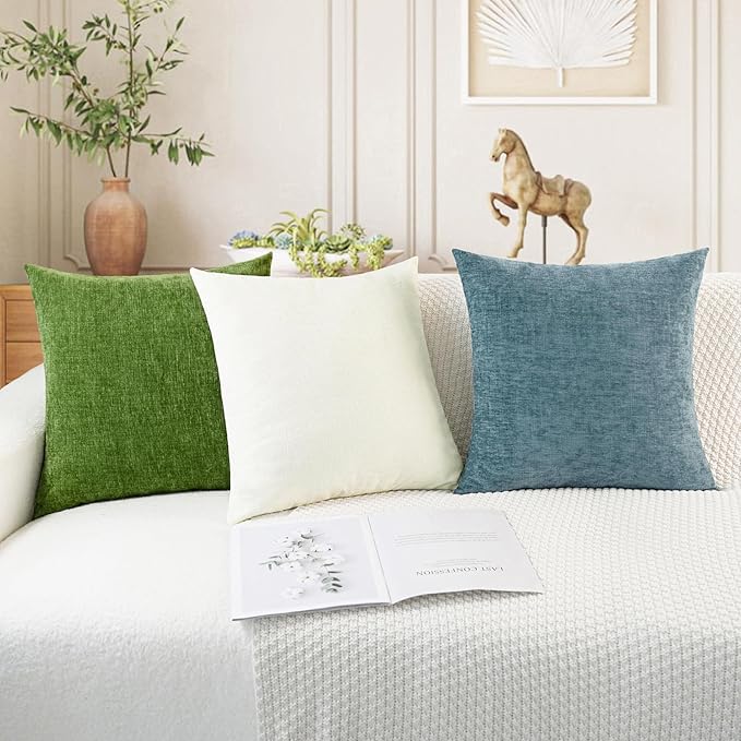 CaliTime Throw Pillow Covers Decorative 18 X 18 Inches Pack of 2 Cozy Chenille Cushion Cases for Couch Sofa Bed Living Room Home Smoke Blue