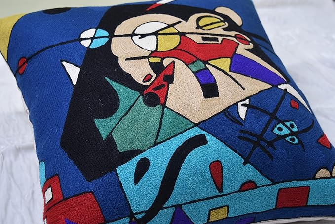 Kandinsky Modern Pillow Cover - Blue Harmony | Abstract, Contemporary, Mid Century Chair Cushion | Handmade Wool Size 18x18