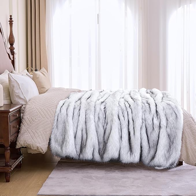 Fluffy Faux Fur Throw Blanket – Super Soft Warm Thick Plush Blanket for Bed, Couch & Office, Cozy Fuzzy Throw with Flannel Backing,60"x80", White