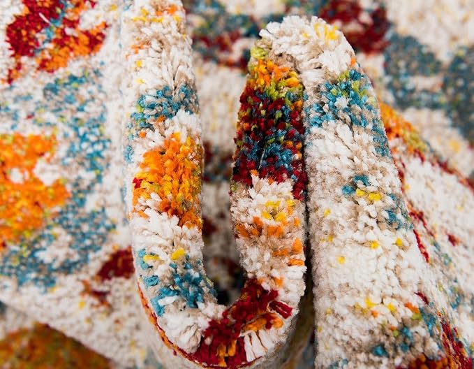 Unique Loom Rosso Collection Vintage, Geometric, Bohemian, Traditional, Distressed, Southwestern Area Rug, 8' 0" x 10' 0", Multi/Ivory