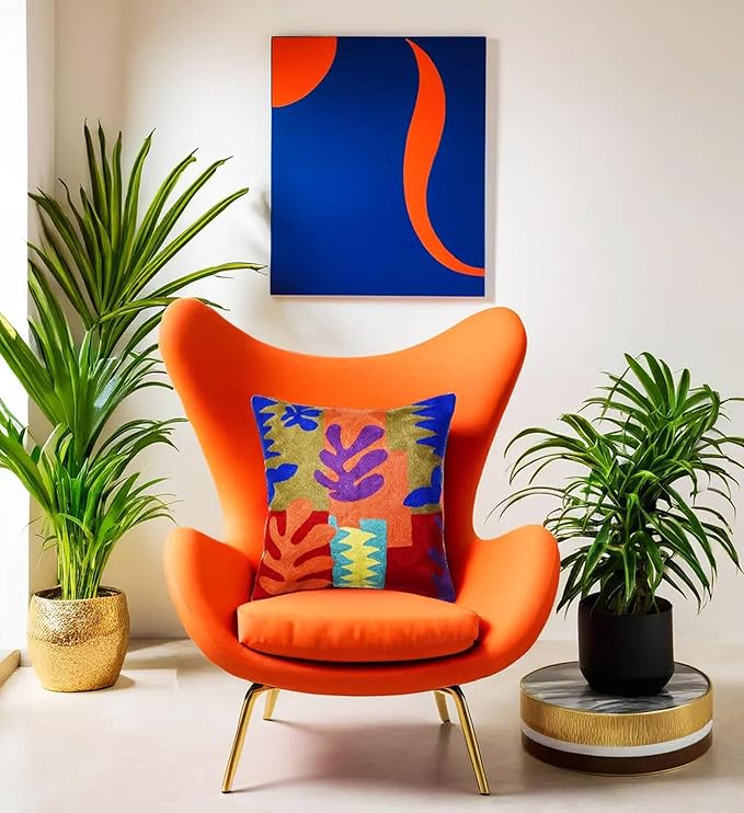 Matisse Decorative Pillow Cover Cutouts Hand Embroidered Abstract Toss Pillows Farmhouse Chair Cushion Contemporary Pillowsham Mid-Century Chair Cushions Wool Size 18x18