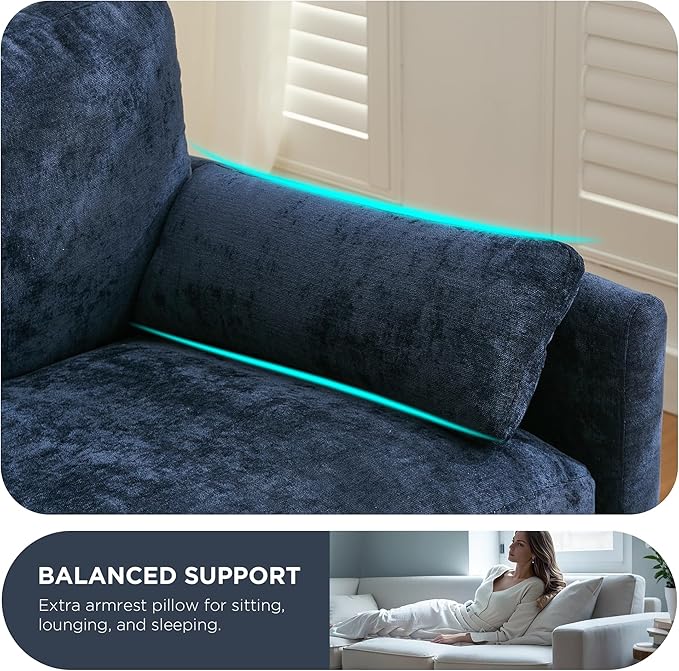 Tbfit Modern Couch Sofa, 89" Cloud Couch w/Pillows, Pocketed Spring Seat, Comfy 3-Seater Plush Foam Cushions, Chenille Fabric Removable Covers, Soft Upholstered Living Room Furniture Home Apartment