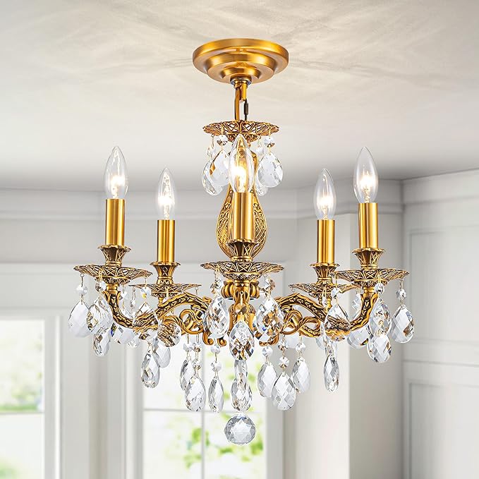French K9 Crystal Maria Theresa Chandeliers, Luxury Vintage Pendant Light Fixture for Dining Room, Living Room, D18.3*H21~68 inch (Adjustable), Clear Crystal & Antique Bronze Finish Frame