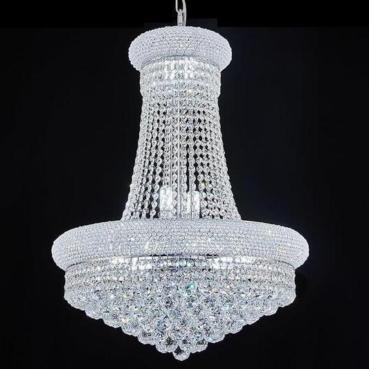 14 - Light Unique Empire Crystal Chandelier with Adjustable Chain for High Ceiling Foyer Entryway Living Room Dining Room Bedroom Chrome Finish