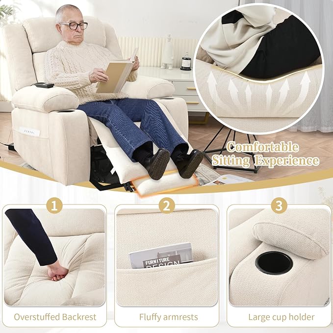 Oversize Power Lift Recliner Chair for Big and Tall with Extended Footrest, Large Electric Lift Chairs, 400lbs Capacity, Remote Control, Cup Holders & Side Pockets