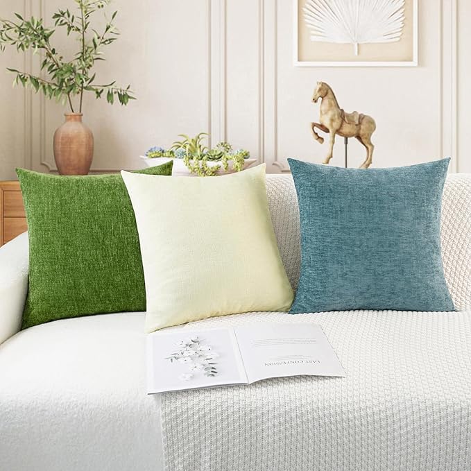 CaliTime Throw Pillow Covers Decorative 16 X 16 Inches Pack of 2 Cozy Chenille Cushion Cases for Couch Sofa Bed Living Room Home Beige