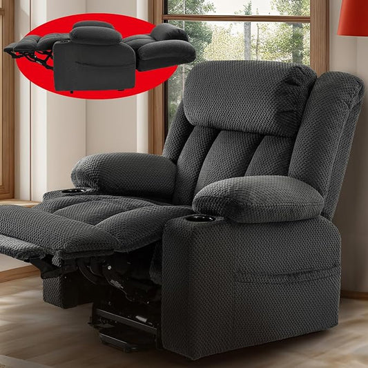 Three Motor Large-Wide Power Lift Chairs Recliners for Big and Tall Elderly, 180° Lay Flat Lift Chair, Infinite Position, Power Headrest, Heat & Vibration Massage (Plush Flannel, Dark Gray)