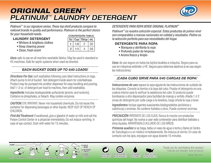 Ultra Fresh 5 Gallon Liquid Laundry Detergent Washing Soap for All Machine Types, 3X Platinum, Up to 640 Loads, Original Green