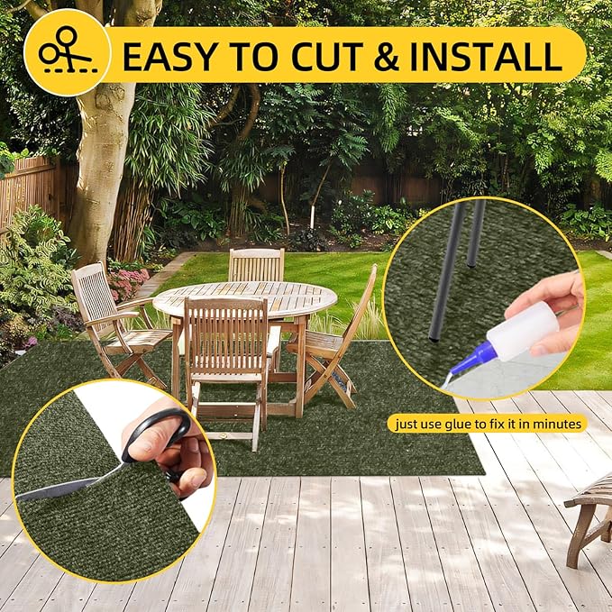 Marine Carpet,6 FT x 14 FT Olive Green Indoor Outdoor Carpet 0.2" Thick with Water-Proof TPE Backing, Non-Slide for Home, Patio, Porch, Deck