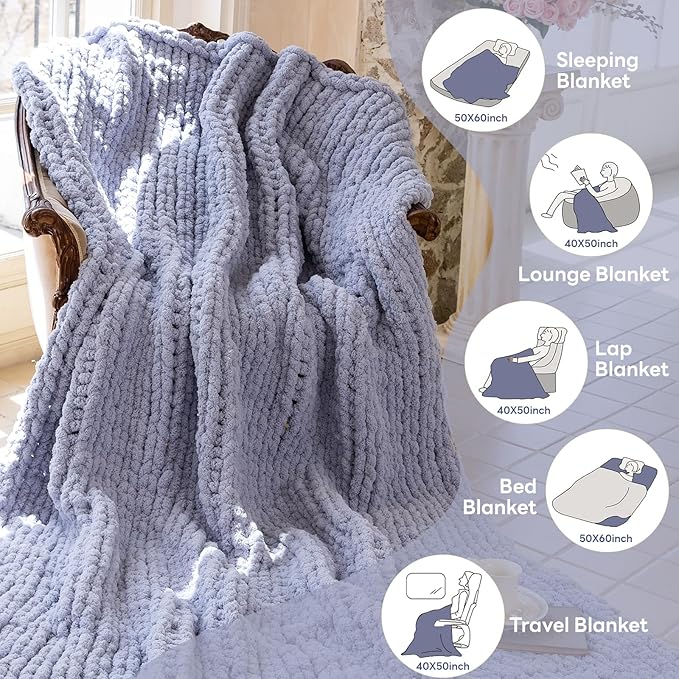 Chunky Knit Blanket - Luxury Soft Cozy 60 * 80 Throw Blanket,100% Woven Blanket Rope Knot Throw Blanket for Couch, Sofa, Home Decor, Gift - Machine Washable（Grey）