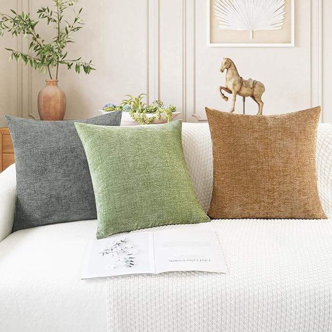 CaliTime Throw Pillow Covers Decorative 20 X 20 Inches Pack of 2 Cozy Chenille Cushion Cases for Couch Sofa Bed Living Room Home Medium Grey