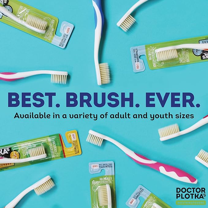 MOUTHWATCHERS Dr Plotkas Soft Bristle Flossing Toothbrush Manual Soft Toothbrush for Adults, Ultra Clean, Good for Sensitive Teeth and Gums, Variety 4 Pack, Colors May Vary