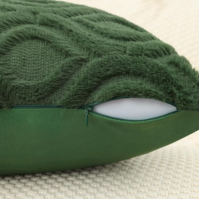 decorUhome Throw Pillow Covers 16x16 Inch Set of 2, Soft Plush Decorative Faux Fur Forest Elf Solid Couch Pillow Covers, Accent Farmhouse Neutral Square Euro Pillow Cases for Sofa Bed Living Room