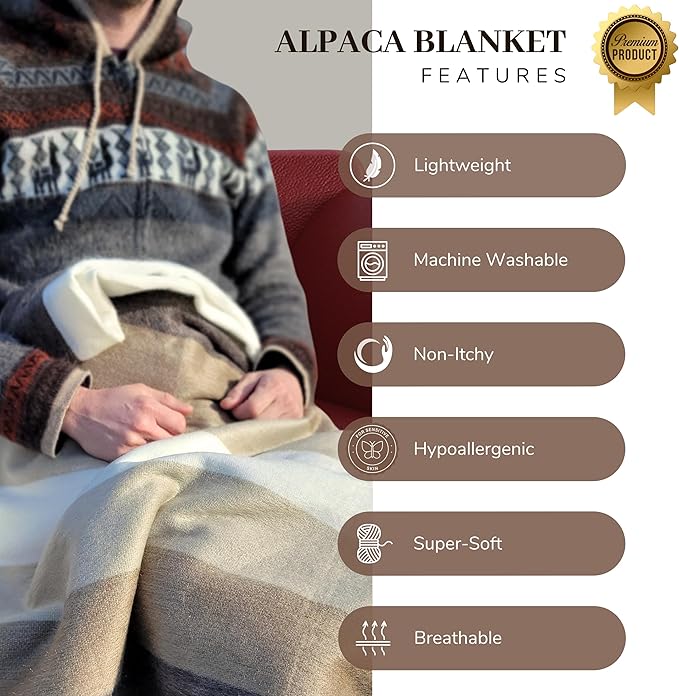 LATITUDE ZERO Alpaca Wool Throw Blanket | Warm, Ultra-Soft, Breathable, Non-Itchy Blanket-Throw | Hypoallergenic and Beautiful Fabric (Blue)