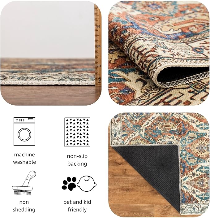 Keen Home Design 2x10 Rug - Machine Washable Runner with Non-Slip Backing, Ideal for Hallway, Entryway, Kitchen, Laundry Room - Vintage, Easy Clean, Durable, Low Pile Rug - (2'6" x 10')