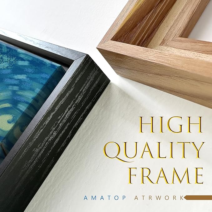 Framed Wall Art Bathroom Décor Modern Floral Tree Canvas Picture Plum Blossom Starry Night Flower Canvas Print Abstract Lake Blue Teal Yellow Painting for Modern Living Room Bedroom Office Décor Small