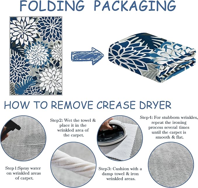 Area Rug 2x3 Blue White Washable Entry Small Rug Multicolored Tropical Botanical Modern Floral Indoor Kitchen Door Mat Entrance Carpet Non Slip for Bedroom Living Room, Porch