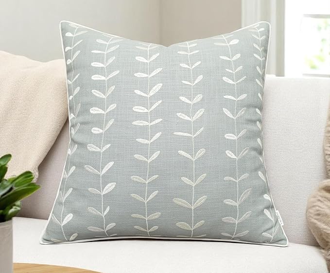 VAGMINE Embroidered Lollipop Pillow Cover - 18x18 Inches Square - 100% Cotton Robins Egg Decorative Cushion Cover - Elegant Stitch Detailing - Cozy Contemporary Accent for Couch, Chair, Bedroom