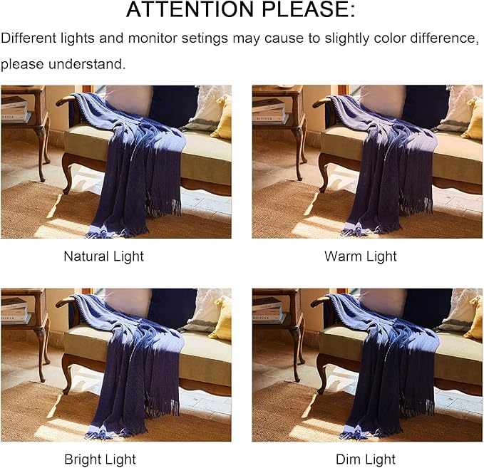 lifein Throw Blanket for Couch, Soft Boho Decor Bed Throw,Cozy Blue Chenille Knitted Small Farmhouse Lightweight Throw for Spring(Blue,50 * 60")