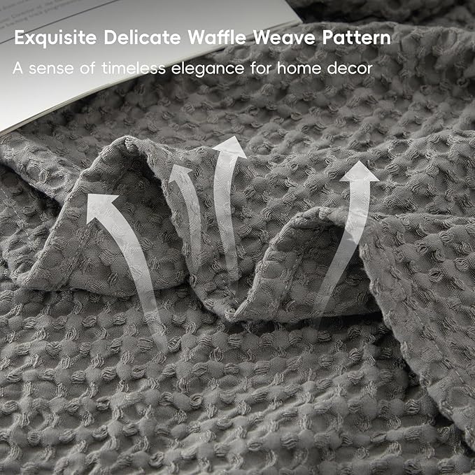PHF Ultra Soft Waffle Weave Blanket King Size 104"x 90"- Washed Lightweight Breathable Cozy Woven Blanket for Bed - Aesthetic Decor for Couch Bedding Sofa Home Car - Grey