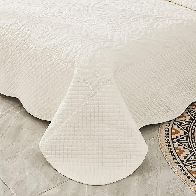 MarCielo 3-Piece 100% Cotton Oversized Bedspread Lightweight Quilt Coverlet Embroidery Farmhouse Bedding Set T0 (Bright White, Twin (68"x86"))