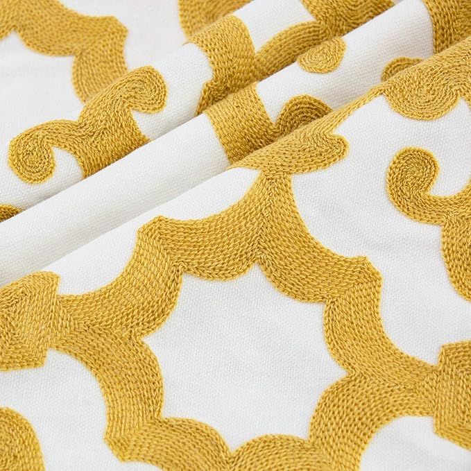 HWY 50 Mustard Yellow Decorative Throw Pillow Covers 18x18 Inch (1 Piece), Embroidered Cotton Farmhouse Cushion Cover Pillow Case for Sofa Couch Living Room Bed, Geometric